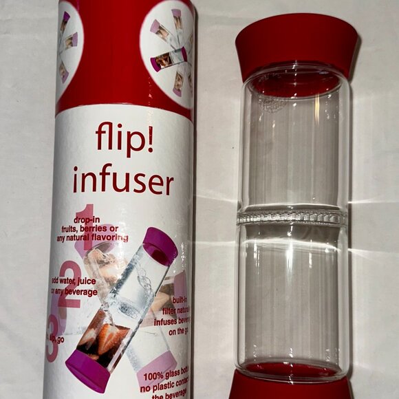 Artland Flip Infuser 20oz Glass Water Bottle Fruit Infuser Berry Pink-I017 - Picture 4 of 7
